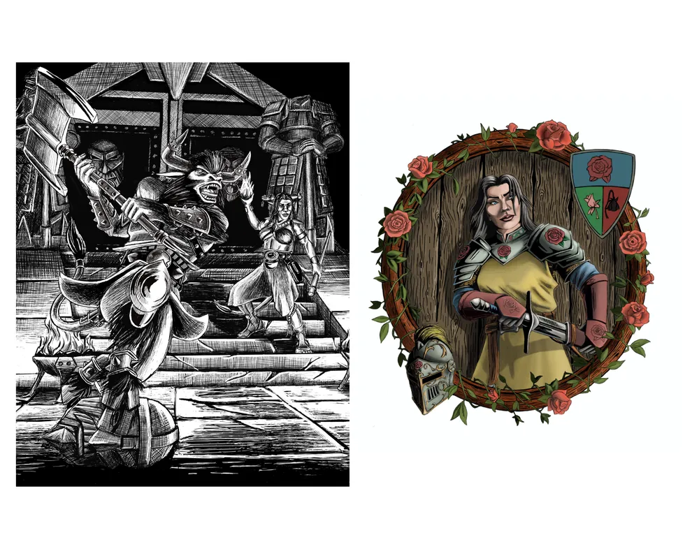 Two art prints fanned out